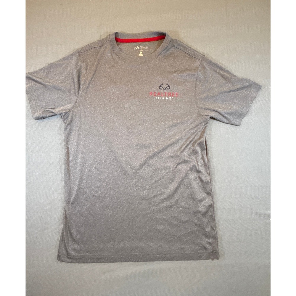 Realtree Fishing Colosseum Men (S) Gray Heather Graphic Performance Tee 1173